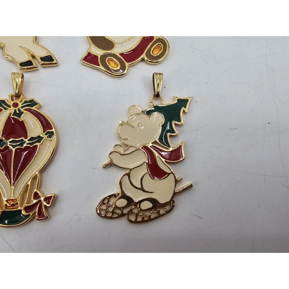 Lot Of 5 VTG Wallace Silversmiths‎ Enamel Sitting Bear Ornament Christmas